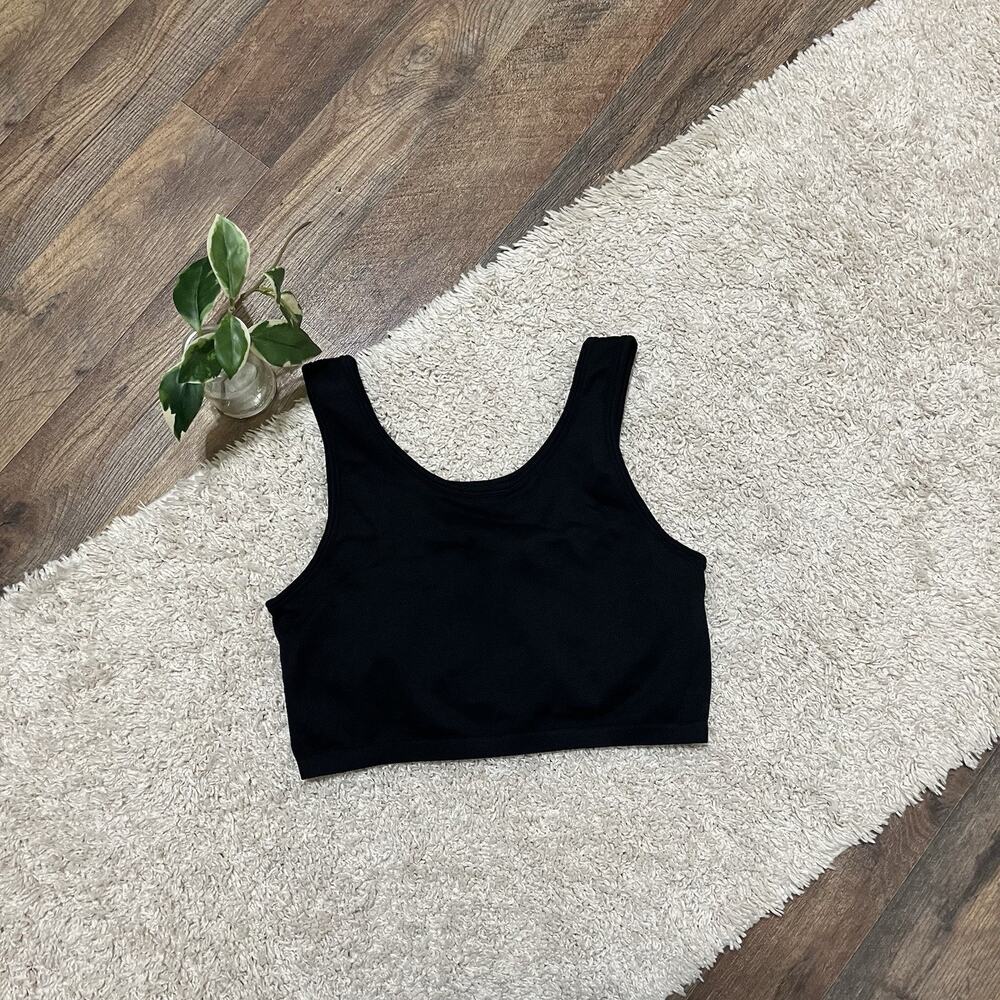 Aerie Chill. Play. Move. Size Large Black Ribbed Scoop Neck Sports Bra